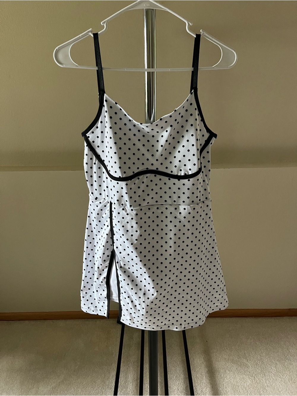 Polka Dot Spaghetti Strap Athletic Dress- Black & White